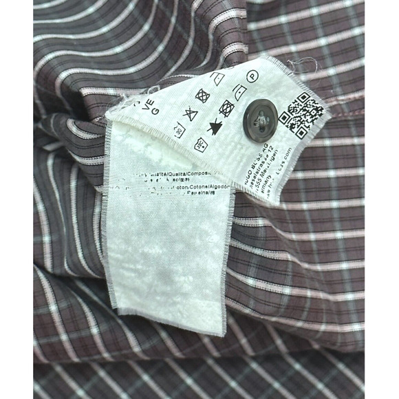 HUGO BOSS Plaid Button Up Shirt Windowpane Pattern Slim Fit Burgundy Red Large - Picture 8 of 9